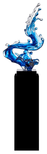 Ocean Blue Cortes Bay Wave Floor Sculpture with Black Stand, 57" Tall