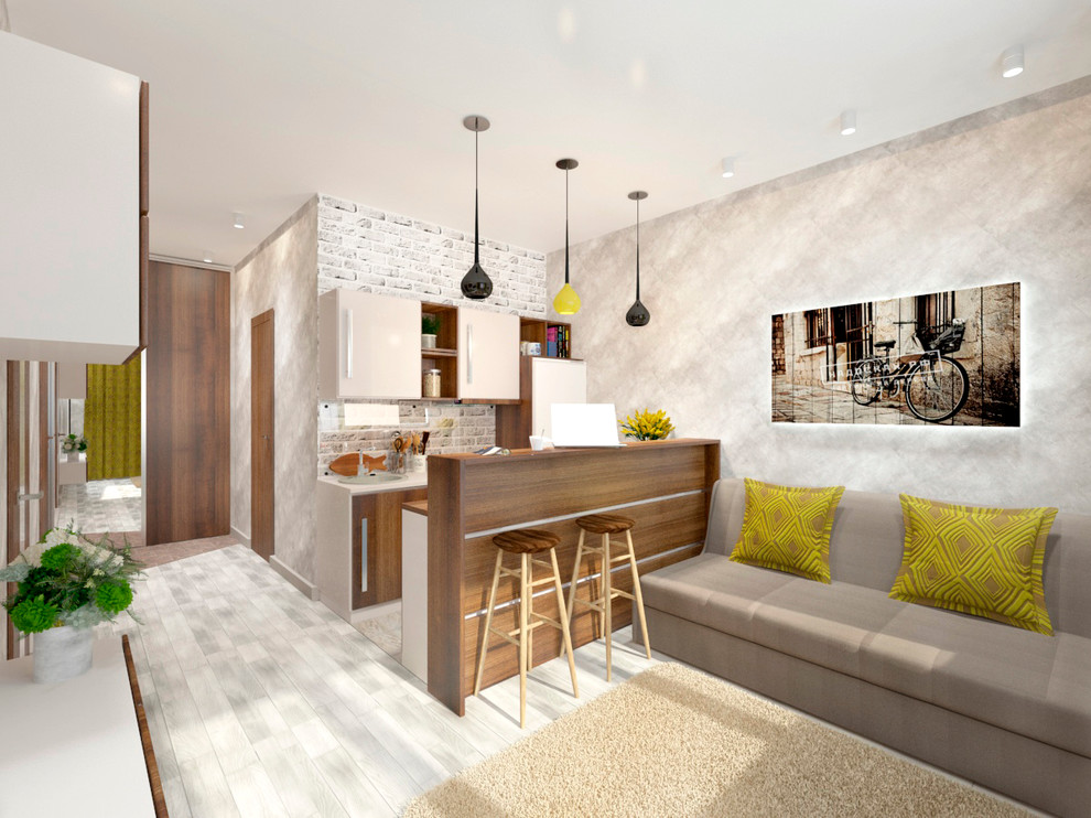 Кухня-гостиная с ярким акцентом