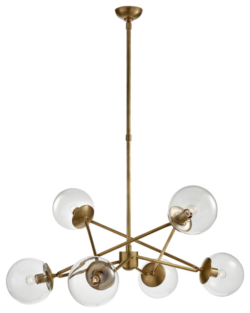 Turenne Dynamic Chandelier, 6-Light, Hand-Rubbed Antique Brass, 33.5"W