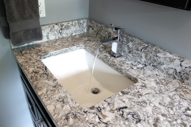 Cherry Onyx Vanity With Cambria Bellingham Countertops And Gray