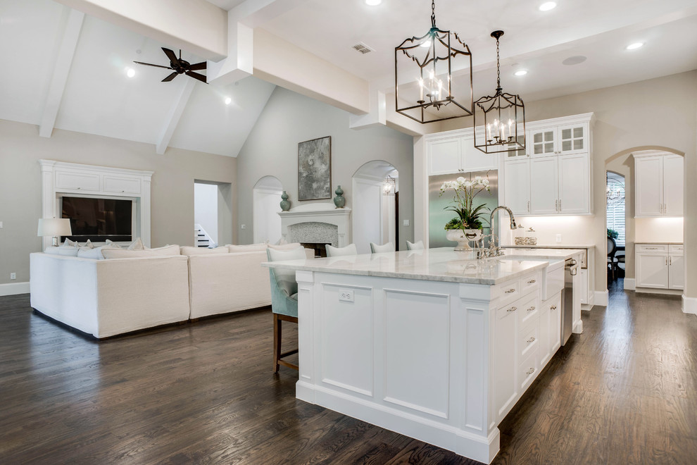 Inspiration for a transitional family room remodel in Dallas