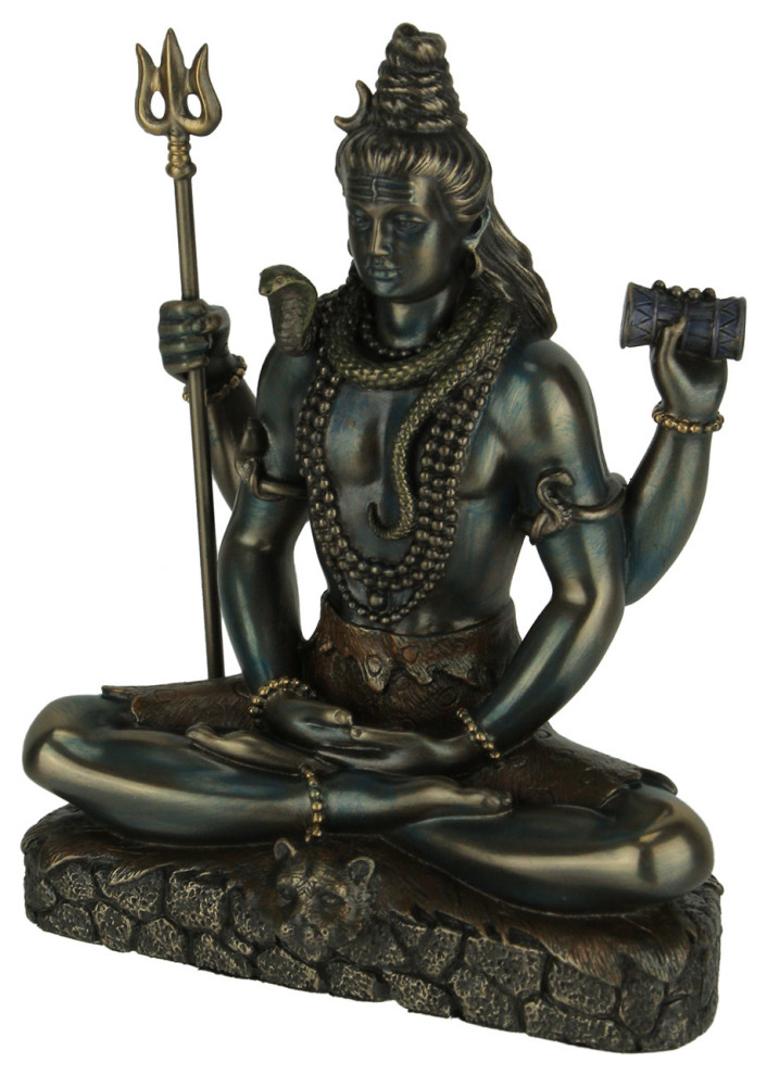 Hindu God Shiva Lord of Divine Energy Holding Trident and Damaru Statue 