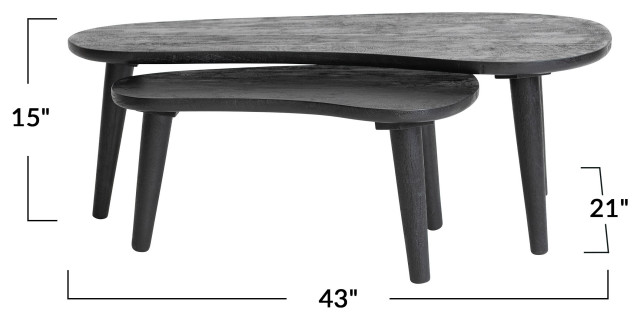 Modern Oblong Wood Nesting Tables, Black, Set of 2 Sizes - Midcentury ...