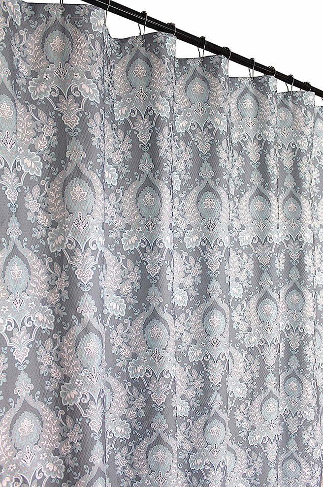 blue and cream shower curtain