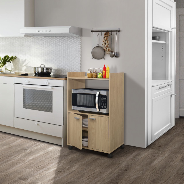 Centennial Wheeled Kitchen Island Microwave Storage Cabinet, Beech Wood ...