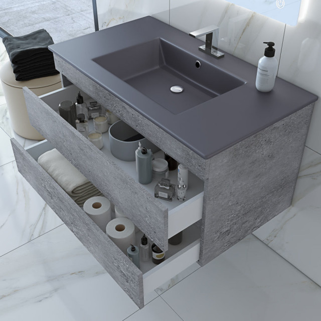 Concrete Gray Granite Bathroom Vanity, Matt Gray Sink, 32 ...