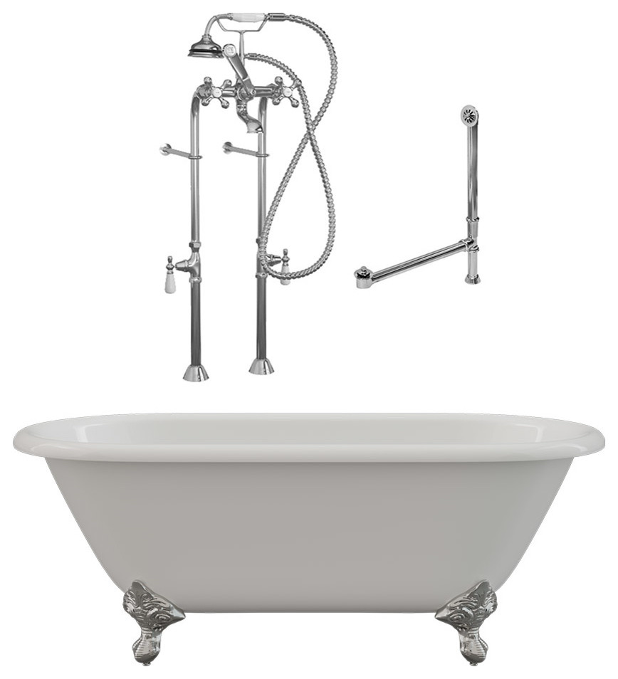 67" Cast Iron Clawfoot Tub with Complete Freestanding Faucet Plumbing