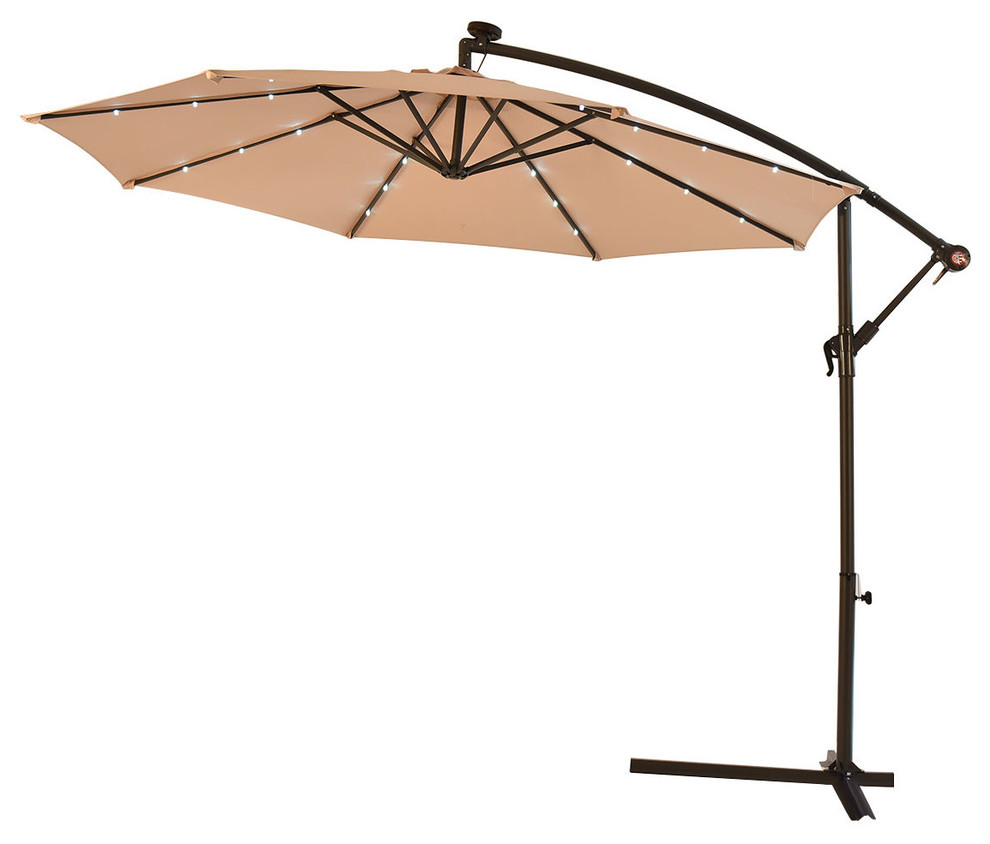 Costway 10 Hanging Solar Led Umbrella Patio Sun Shade Offset Market W Base Contemporary Outdoor Umbrellas By Goplus Corp