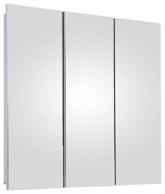 Tri-View Medicine Cabinet, 36"x36", Polished Edge, Partially Recessed