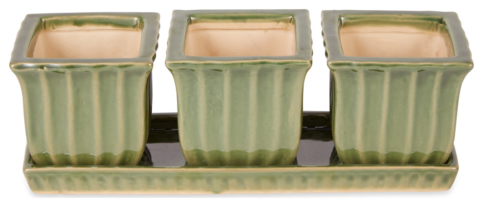 Green Square Ceramic Small Planter (Set of 3)