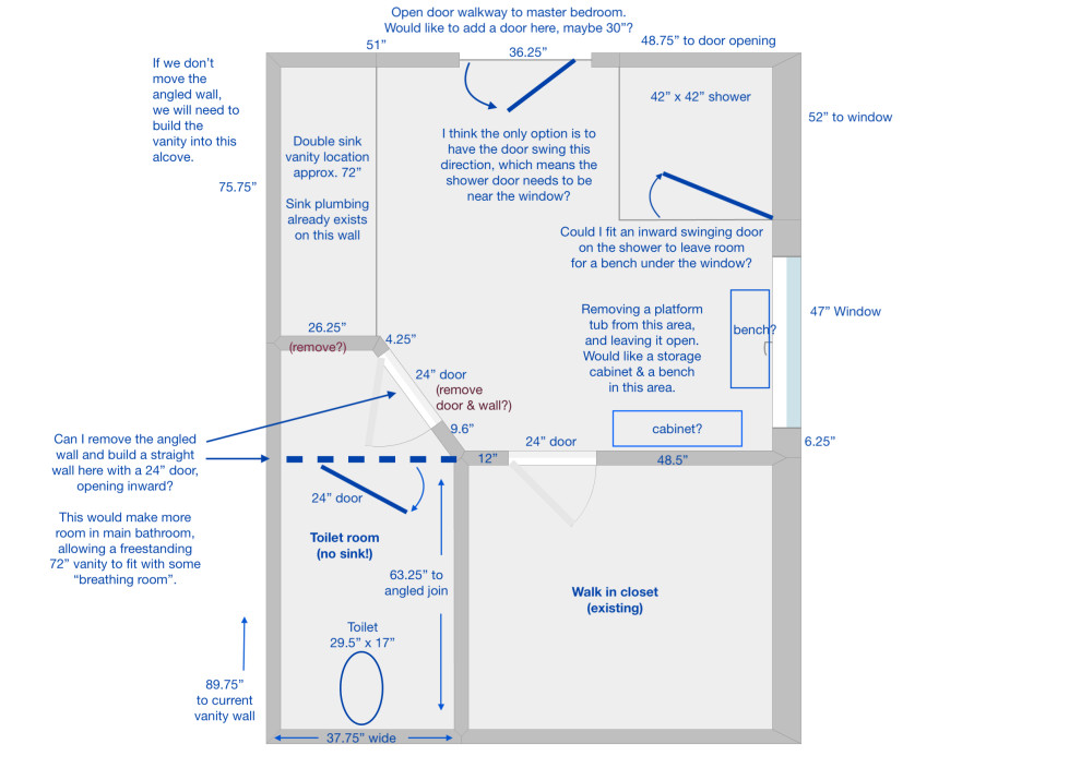 Advice please on proposed master bath reno floor plan?