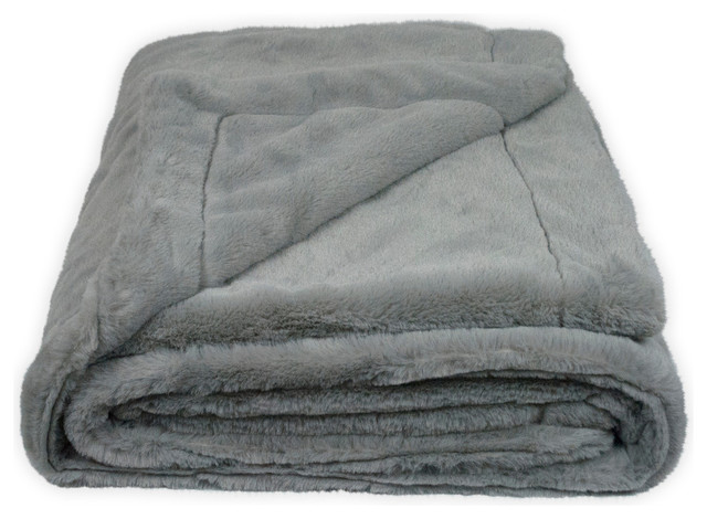 Sherry Kline Fairfax Faux Fur 50x60 Throw Blanket, Silver Grey