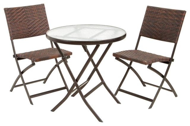 YRLLENSDAN 3-Piece Patio Bistro Set Wood, Outdoor Furniture Set Folding Bistro Table Chairs Set Wood Patio Bistro Set Nature