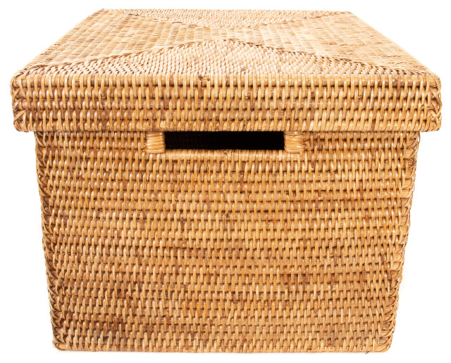 Artifacts Rattan Storage Box With Lid, Rattan Storage Basket With Lid