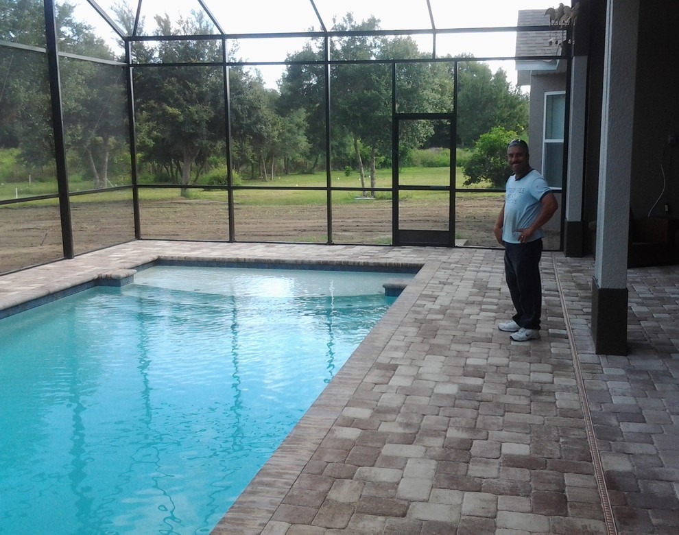 Mid-sized minimalist backyard rectangular lap pool photo in Orlando