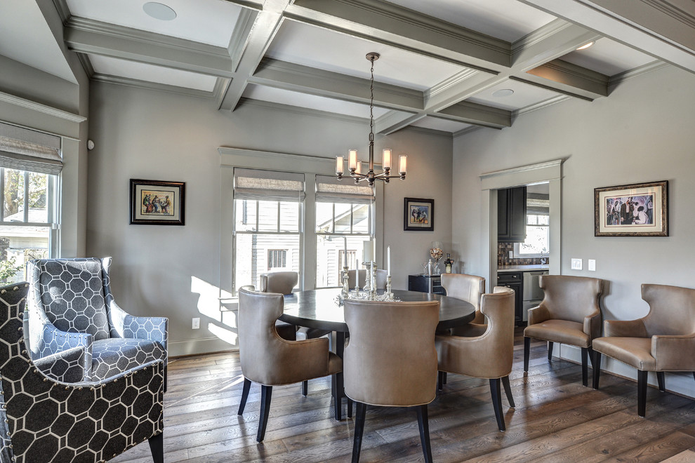 Inspiration for a transitional dining room remodel in Atlanta with gray walls