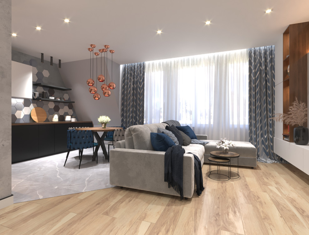 Дизайн-проект интерьера двухкомнатной квартиры в стиле Контемпорари.