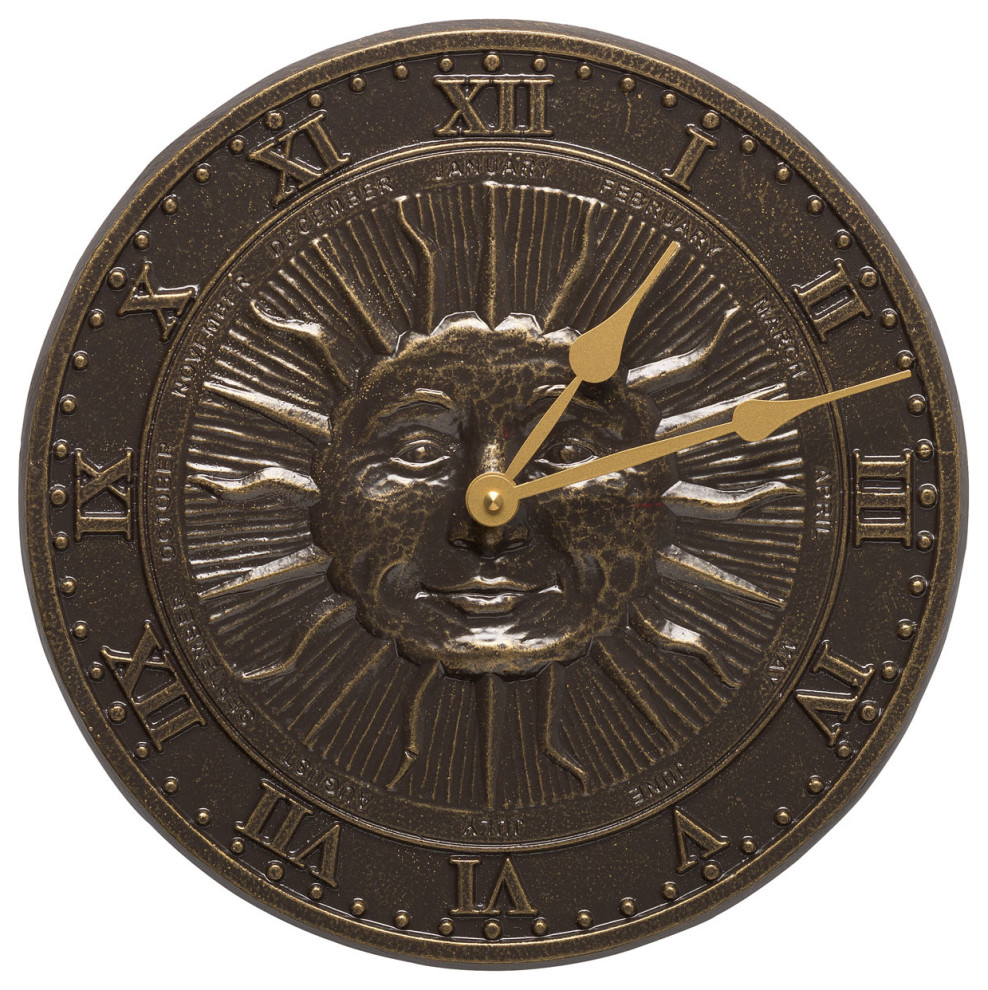 12" Diameter Sunface Clock, French Bronze
