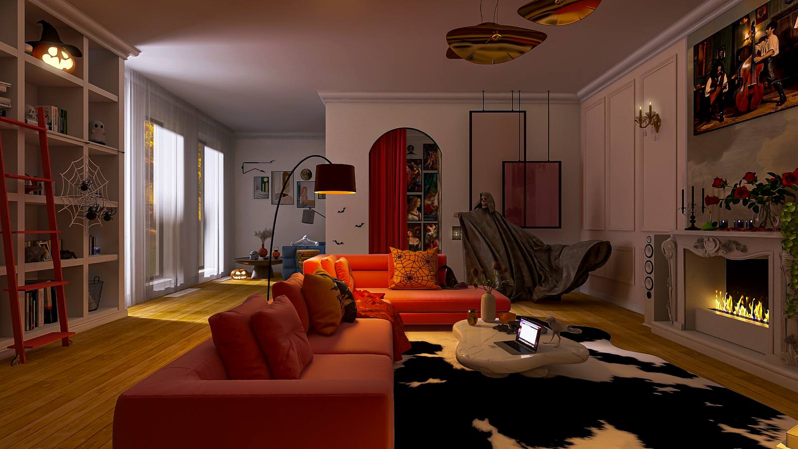 Украшения в гостиной на Хэллоуин