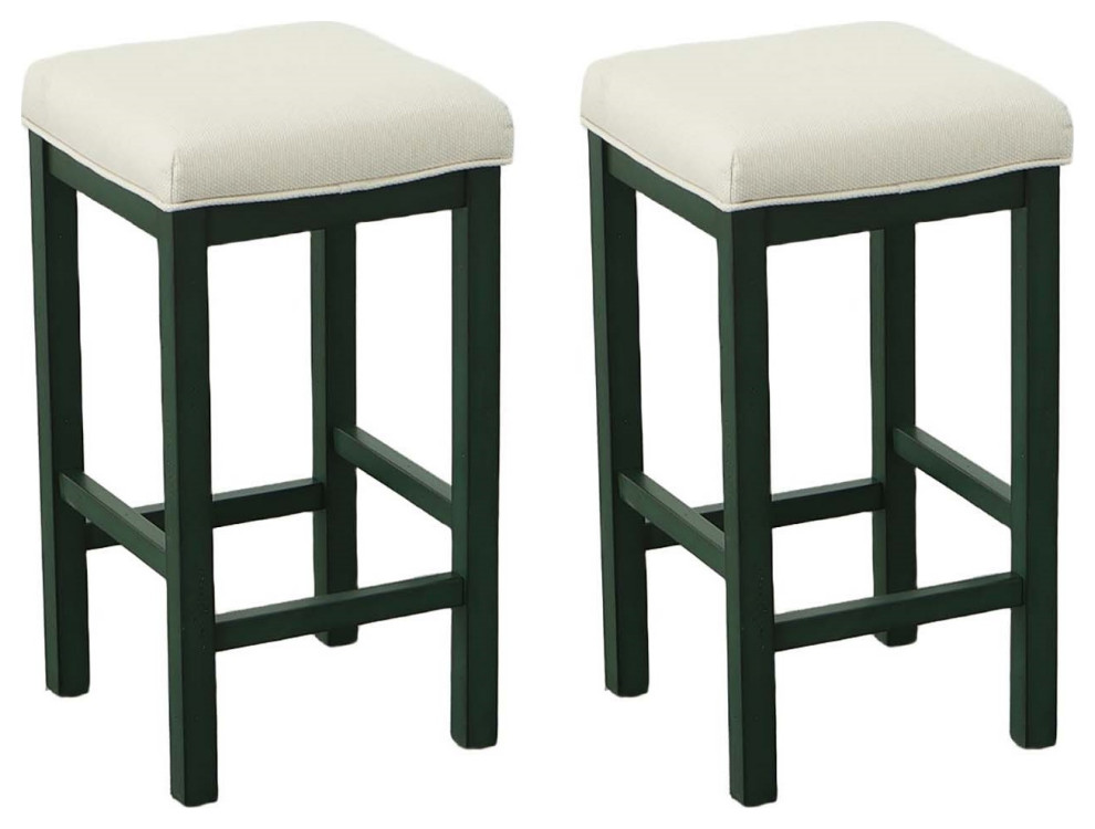 Irish Pub Set of 2 Upholstered Counter Stools In Evergreen Transitional Bar Stools And