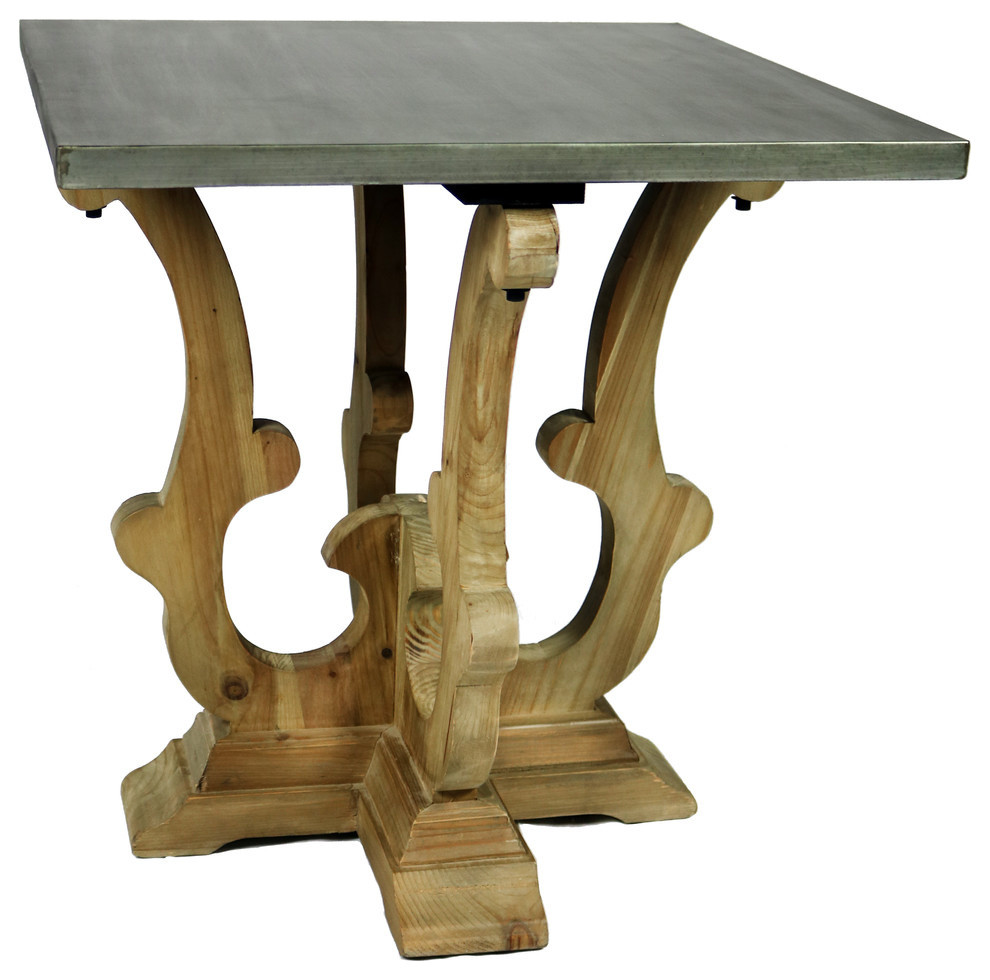 Manhattan Beach Arch End Table, Old Pine With Zinc Top Industrial