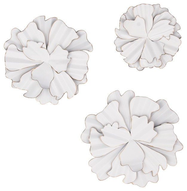 Set of 3 White Metal Modern Wall Decor, 13", 17", 19" Contemporary
