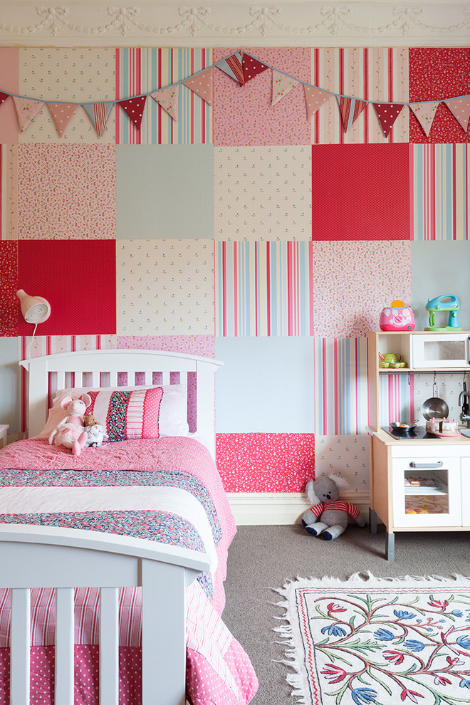 Mid-sized eclectic kids' bedroom in Wellington for kids 4-10 years old and girls.