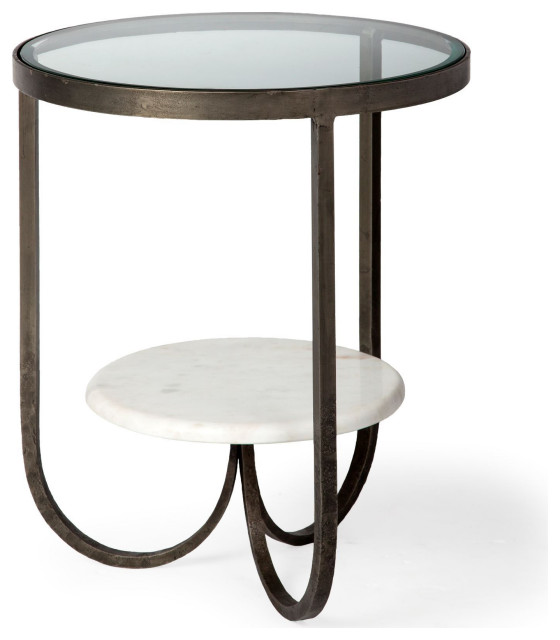 Mercana Enduring Elegance Side Table With White And Gold Finish 67805 - Transitional - Side 