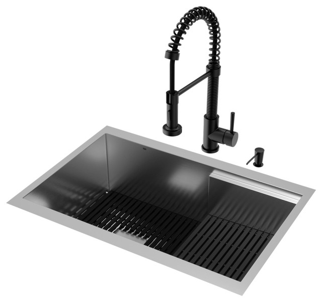 VIGO Hampton 28" Stainless Steel Sink With Faucet, Matte Black