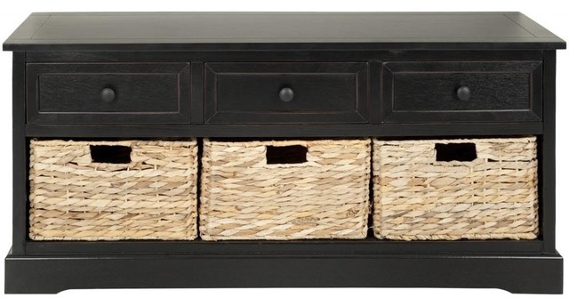 Safavieh Damien 3-Drawer Storage Bench, Distressed Black