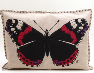 Designer Hand Embroidered Red Admiral Butterfly Cushion