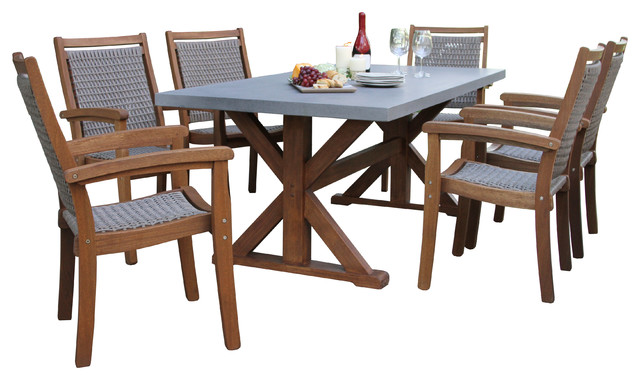 7 Piece Dining Table With Composite Concrete Top And Driftwood Gray Chairs