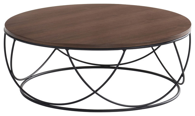 Modrest Strang Modern Walnut and Black Round Coffee Table