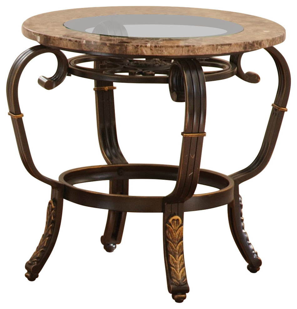 Steve Silver Gallinari Round Marble and Glass Top End Table - GN300E