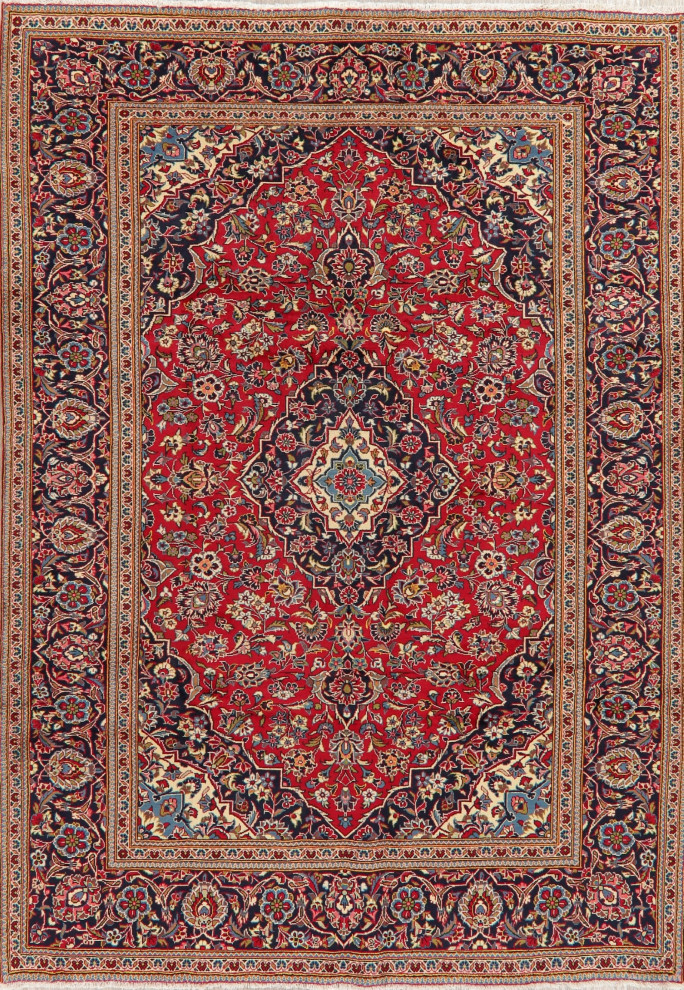 Consigned, Traditional Medallion Hand Made Carpet Kashan Area Rug, Red ...