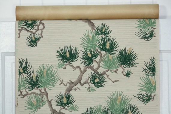 1940s Vintage Wallpaper, Evergreen Branches by Hannah's Treasures