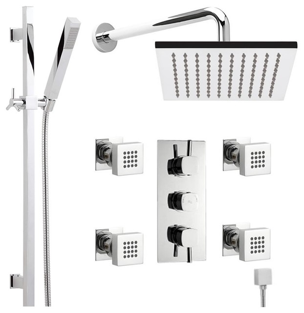 Thermostatic Shower System Chrome With 7 Rain Head Handspray Rail Thermostatic Shower System Chrome With 7 Rain Head Handspray Rail Kit