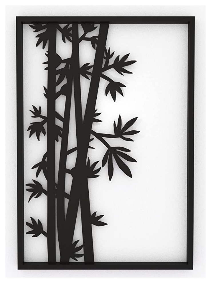 Minimalist Modern Black Metal Bamboo Stalks Wall Art Asian Metal