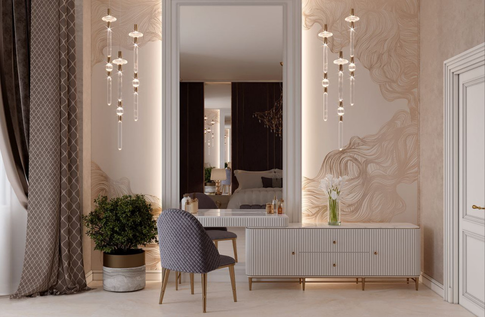 Изысканная спальня с золотой фреской