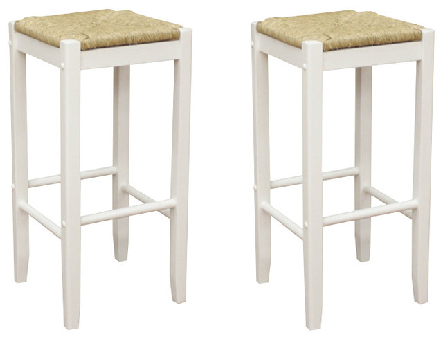 24" American Heritage Rattan Stools, White With Natural Seagrass, Set of 2
