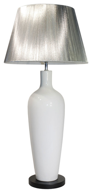 Monza Ceramic Table Lamp, White and Silver