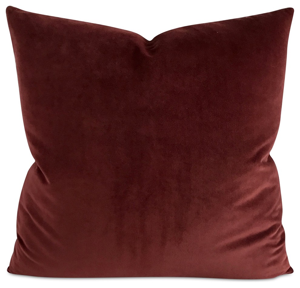 Burgundy Velvet Decorative Pillow, 24"x24" With Insert