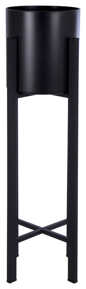 Classic Minimalist Floor Planter With Stand, 6"x23.5", Black