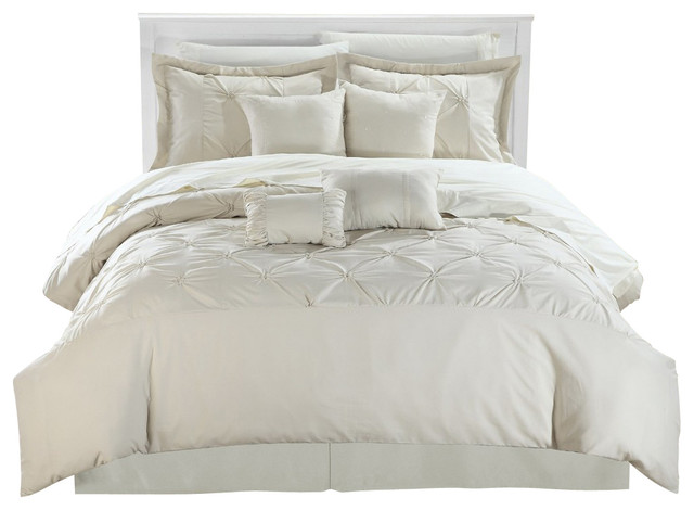 Vermont Beige King 8-Piece Embroidered Comforter Bed In A Bag Set