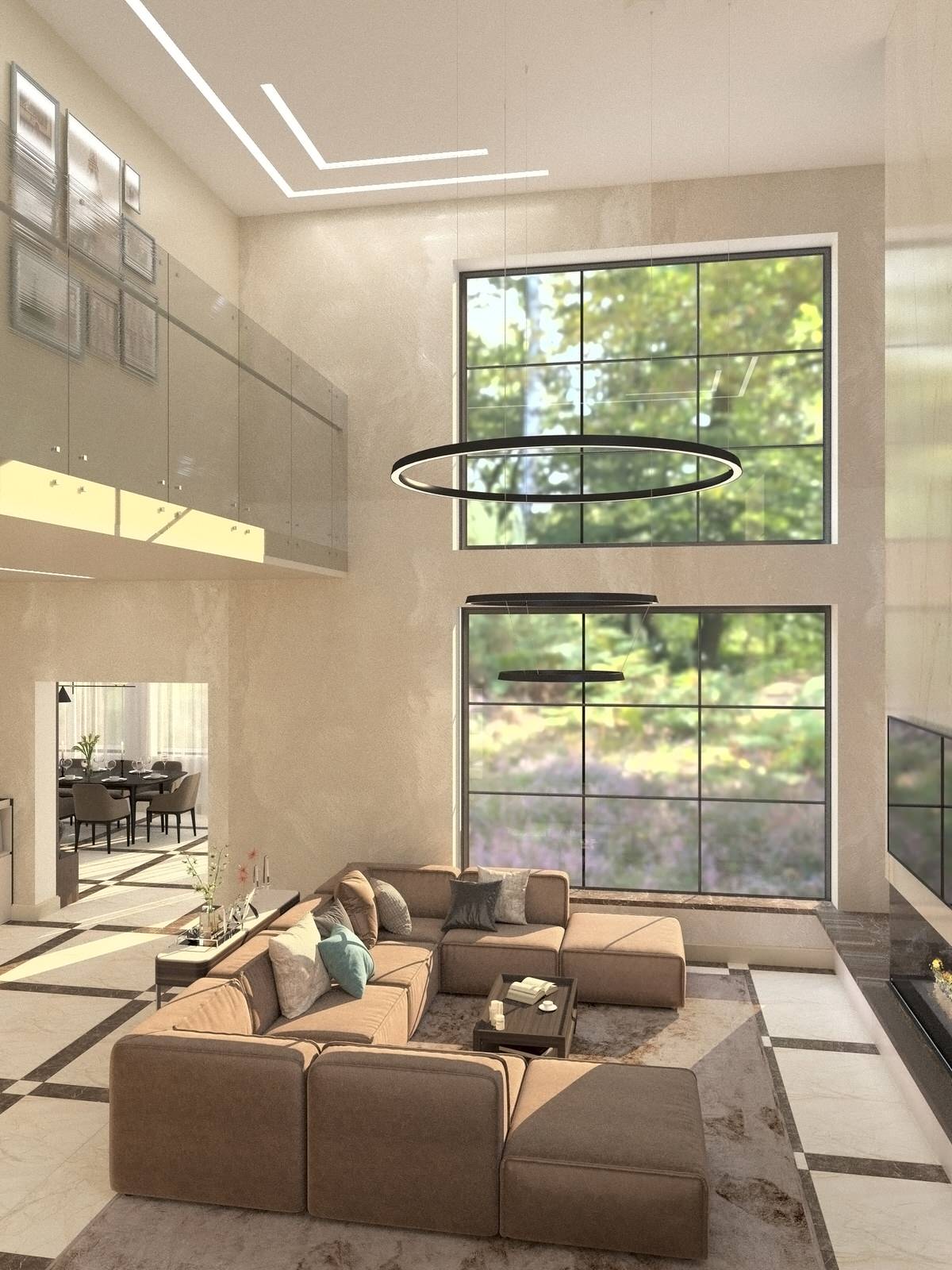 Гостиная и кухня в загородном доме