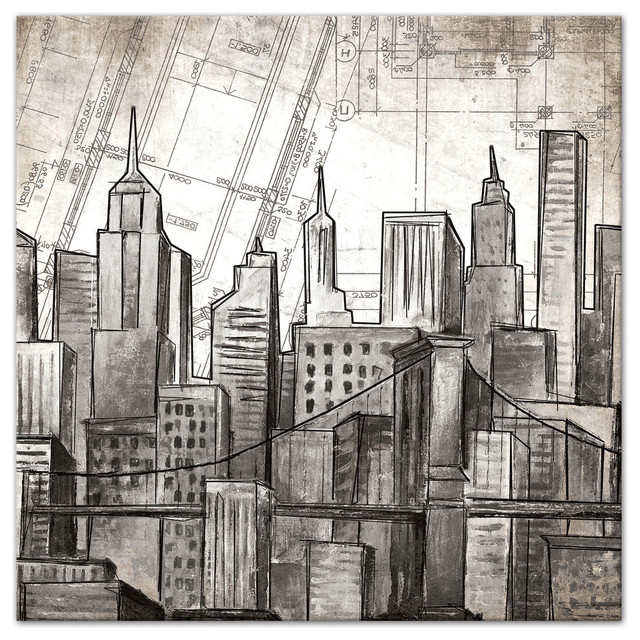 Sketch City Skyline Canvas Wall Art Contemporary Prints And Posters