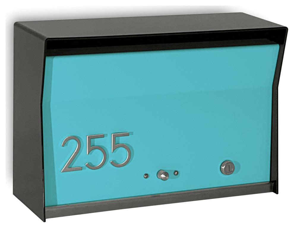 RetroBox Locking Modern Wall Mounted Mailbox, in Black and Seafoam