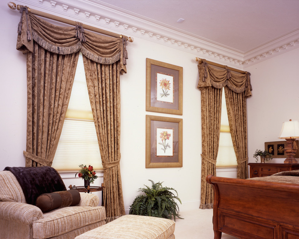 Inspiration for a mid-sized transitional master carpeted bedroom remodel in Indianapolis with white walls