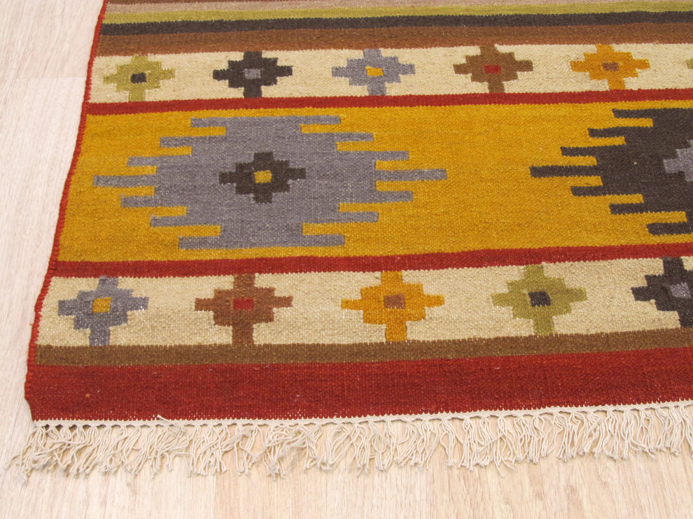 Handwoven Wool Multi Traditional Geometric Kilim Rug