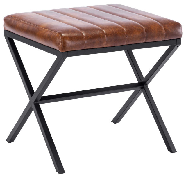 ChannelTufted Faux Leather X Bench Industrial Vanity Stools And